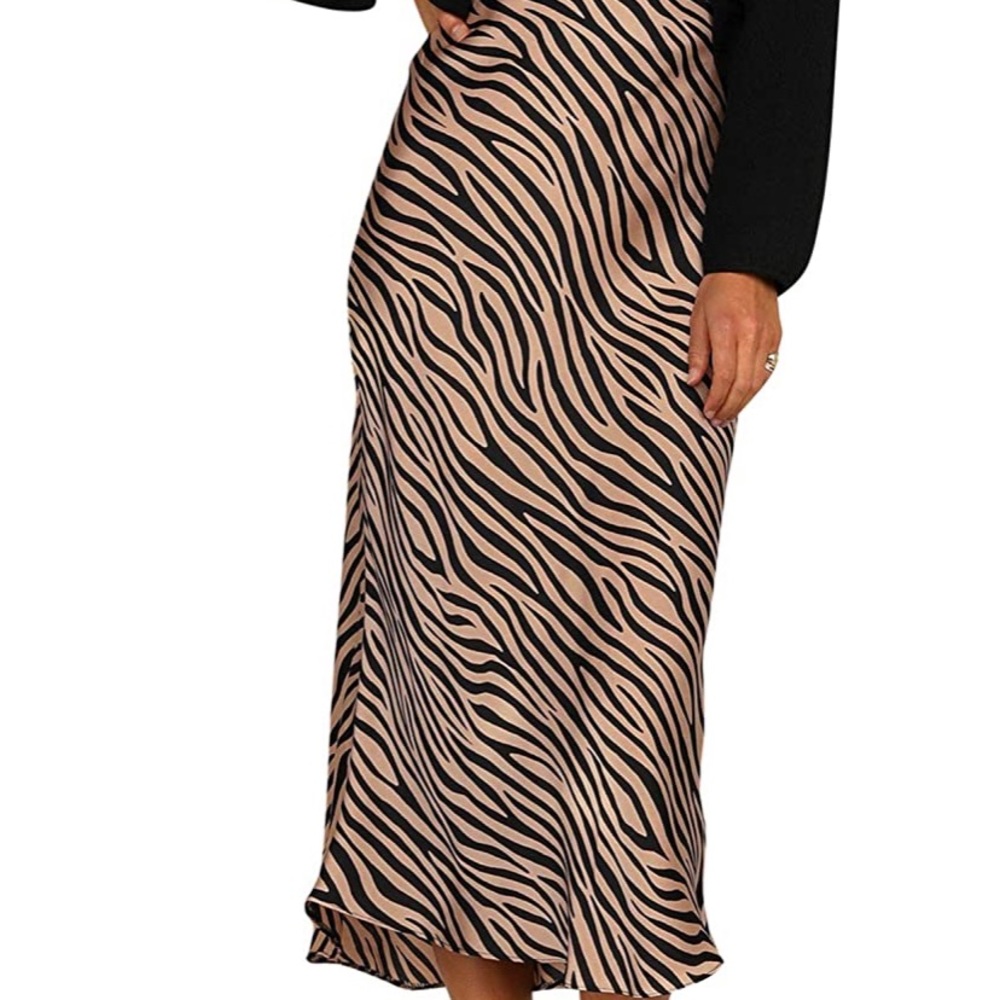Animal Print Midi Skirt Elastic Waistband A-Line